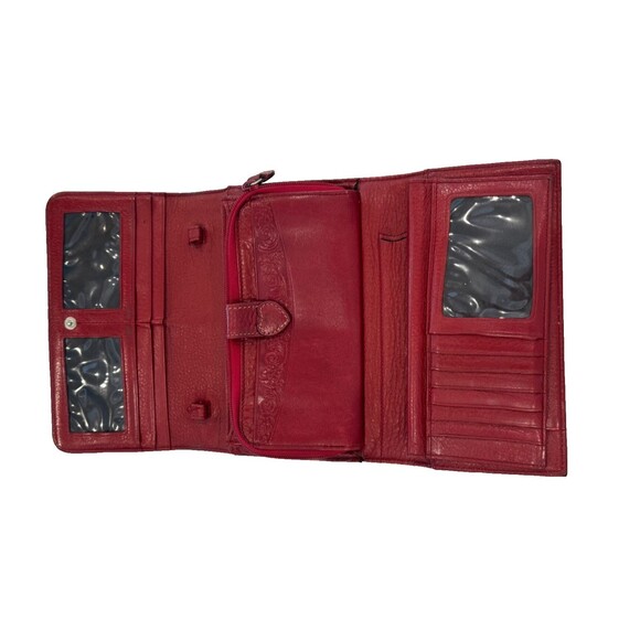 Brighton Red Pebbled Leather Trifold Wallet Organizer Checkbook Clutch - Picture 7 of 12